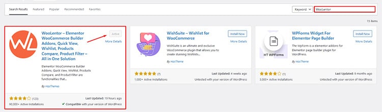 Activate the WooLentor plugin