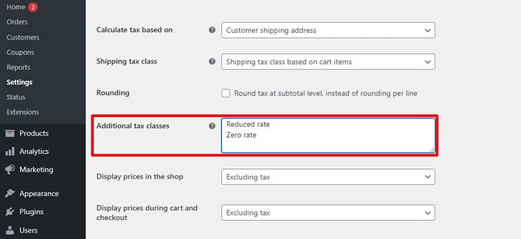 Additional Tax Classes