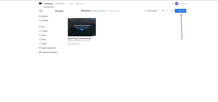 Click on New Site From Webflow Dashboard