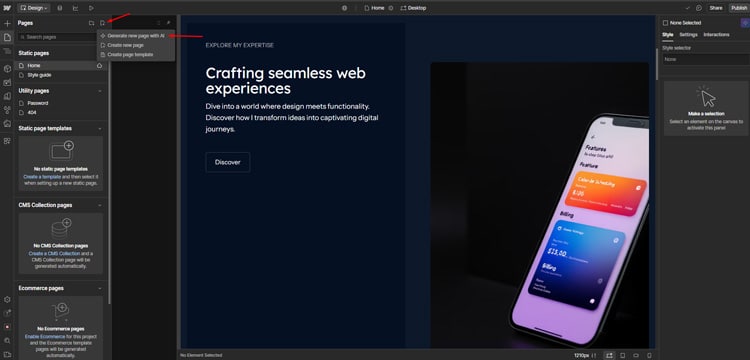 Click on pages and create page using AI