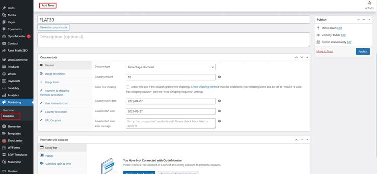 Configure Advance Coupon