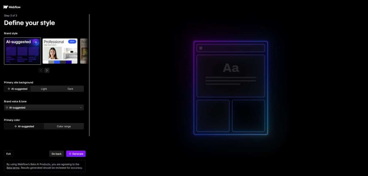Define Styles and Click Generate
