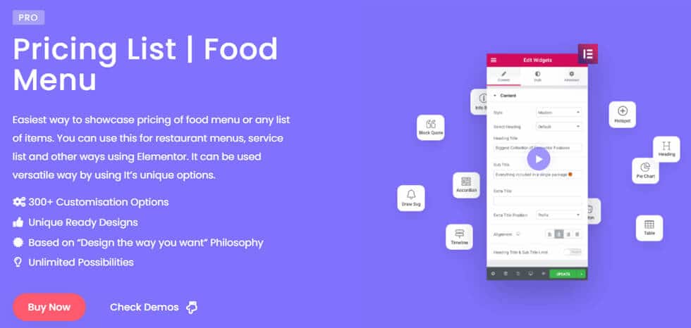 Food Menu/Pricing List Widget