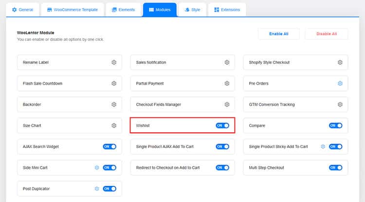 Enable the Wishlist Module