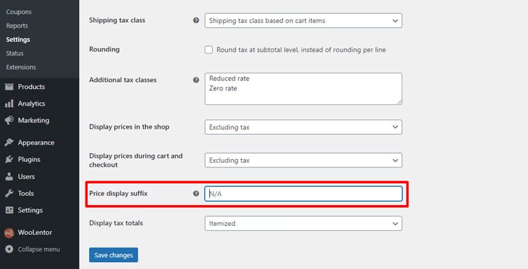 Price Display Suffix