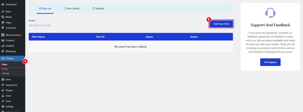 Click on the add new pixel