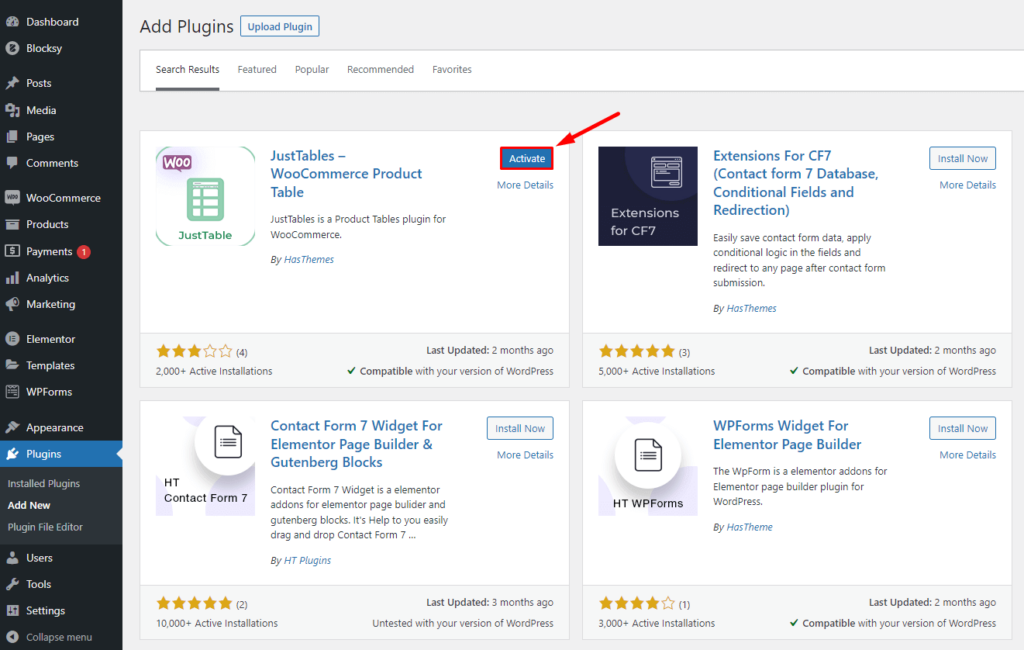 Activating the plugin