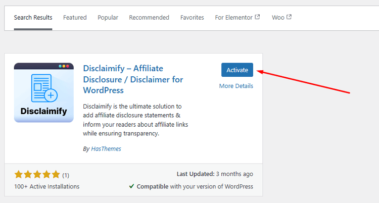 Click Activate Button to Enable the Plugin