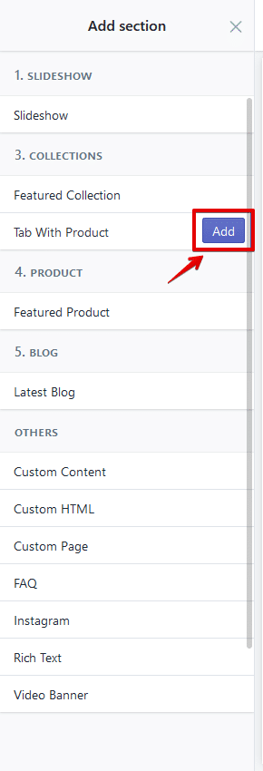 Click on the add button
