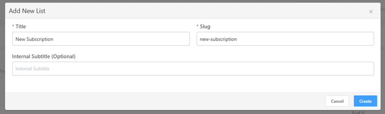 Enter a title, slug, and optional internal subtitle