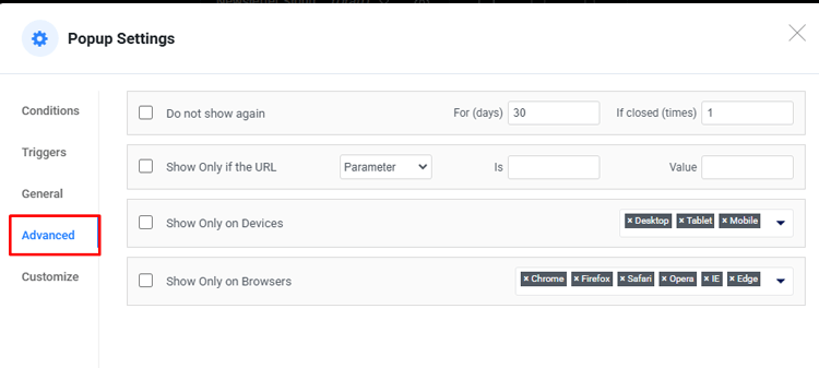 Set display conditions