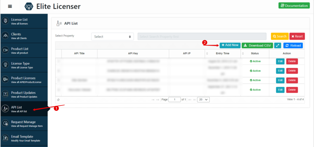 click on the api list