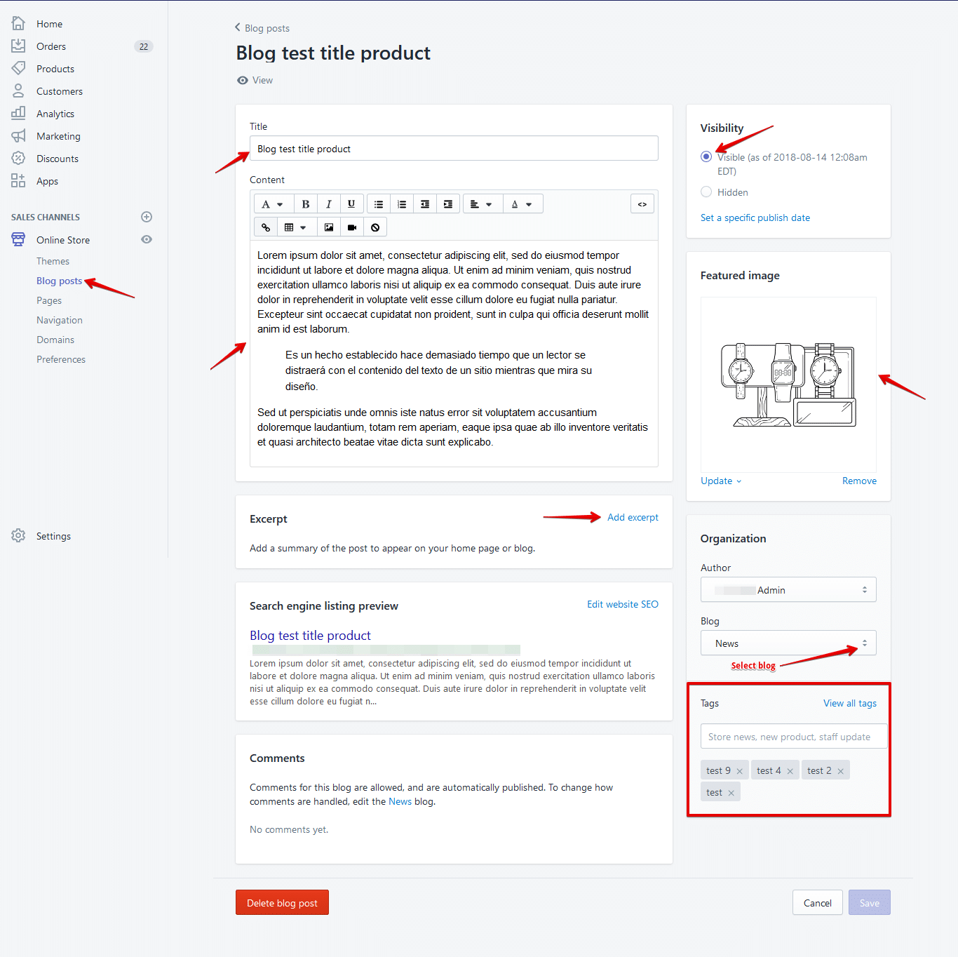 add shopify blog post
