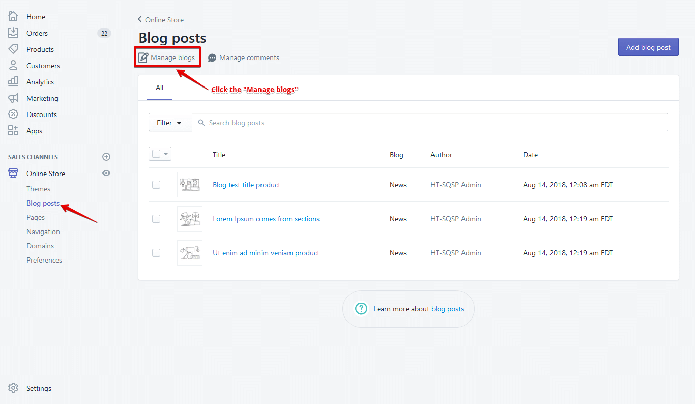 add shopify blog post
