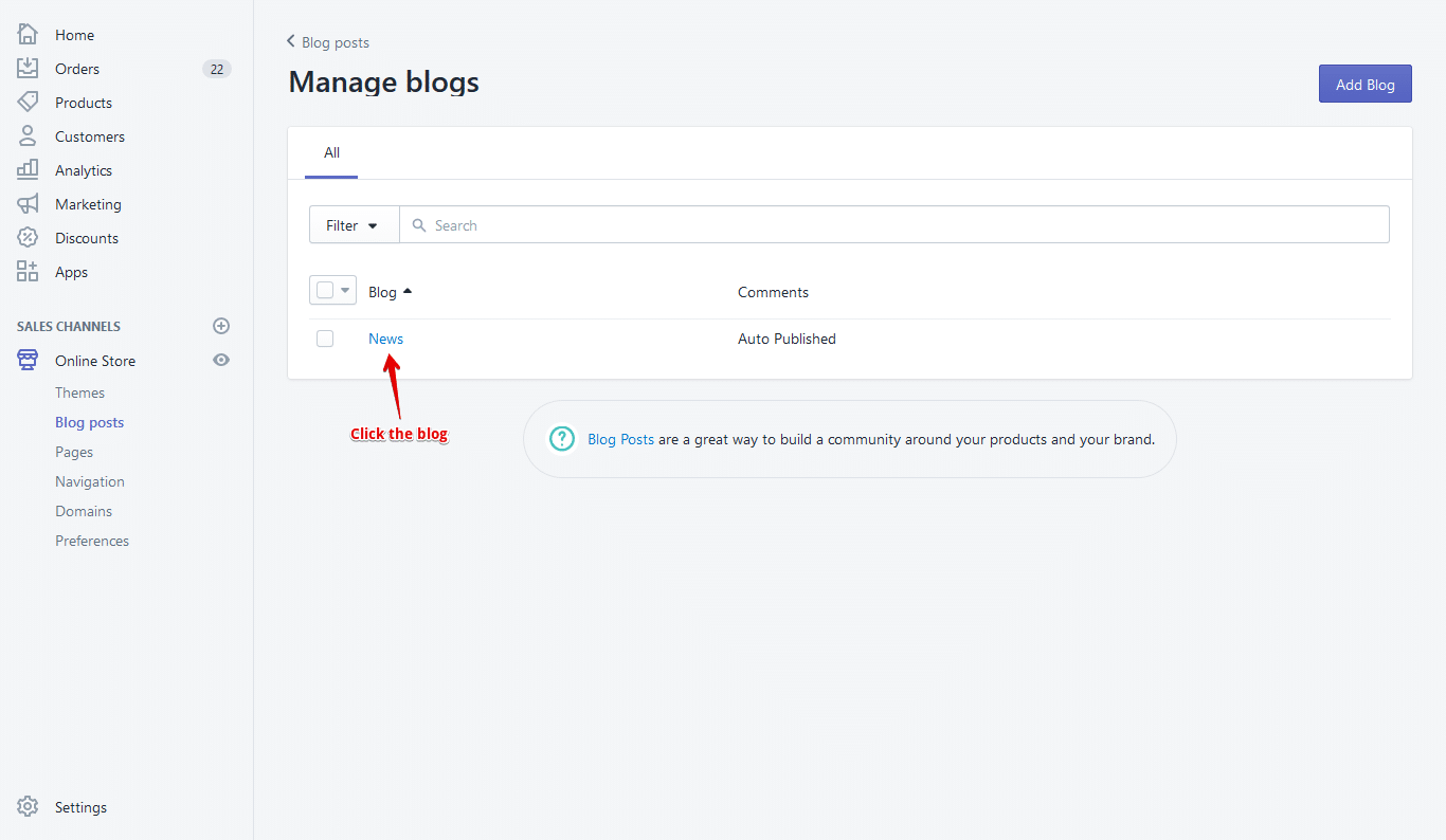 add shopify blog post