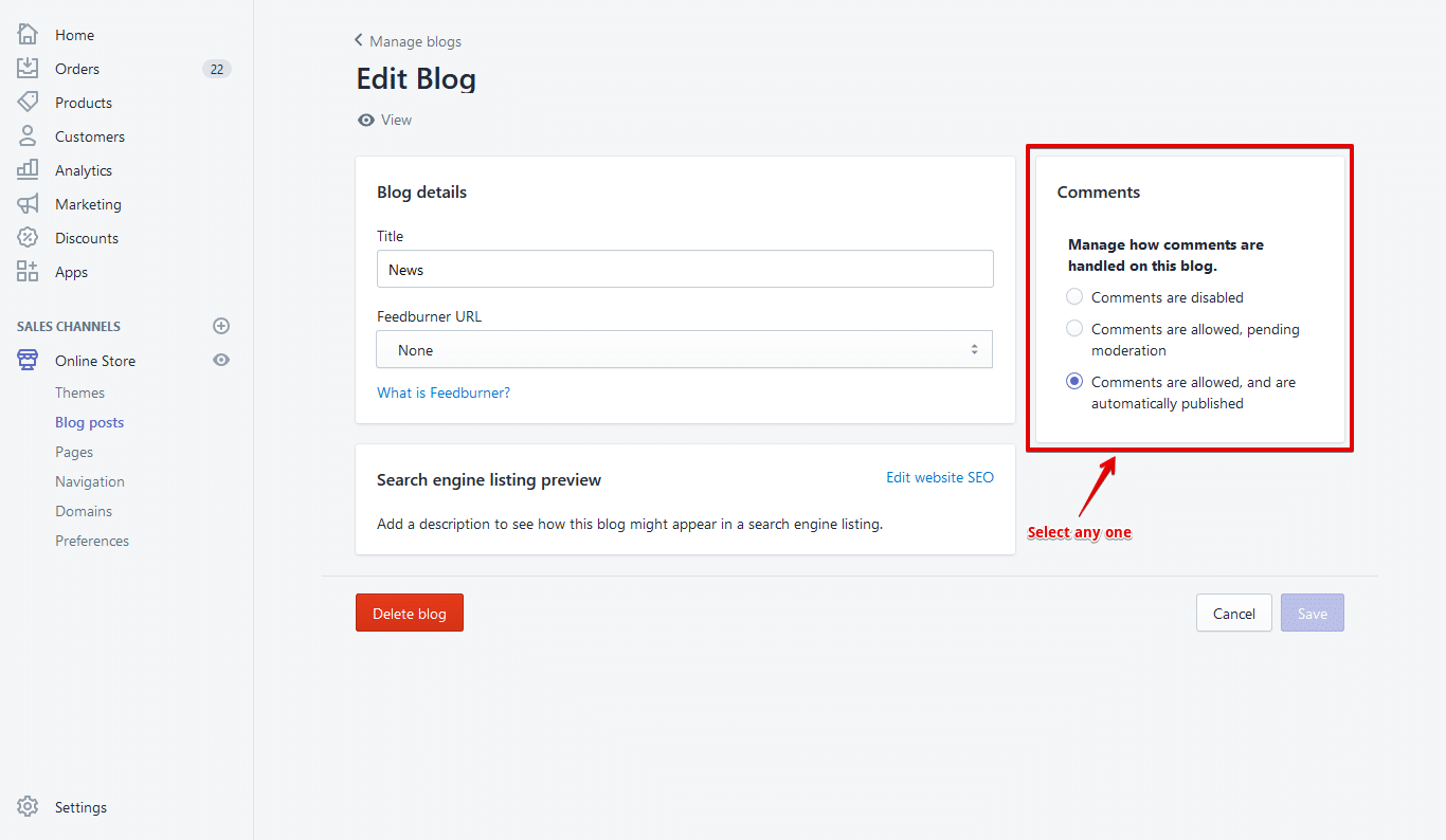 add shopify blog post