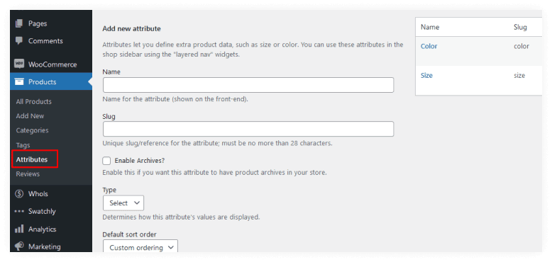 Click on Attributes Located Under Products Menu 