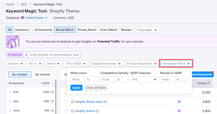 Click Advanced filters