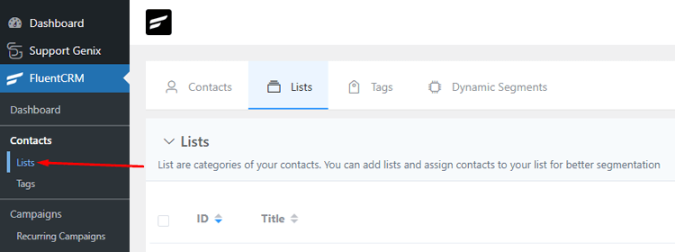 Click Lists or Tags to begin creating them