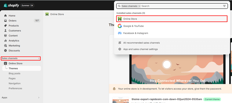 Click on the Online Store