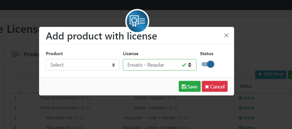 add product with license