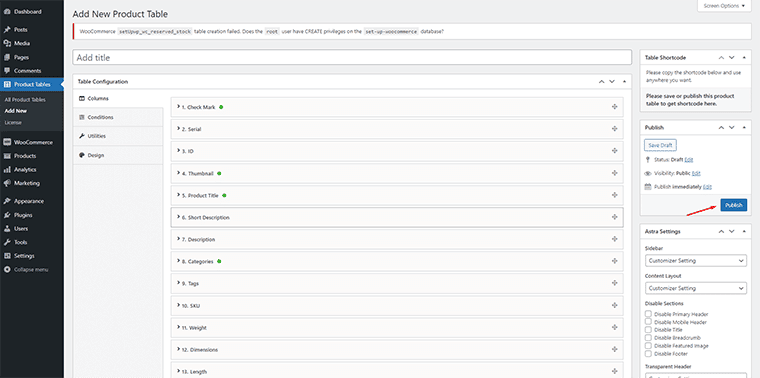 Create a New Table, Configure and Publish it