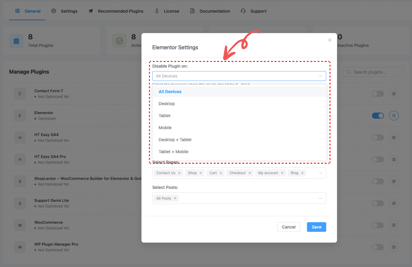 How to disable plugins based on devices