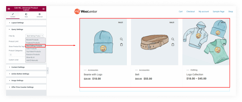 Display the Best Selling Product