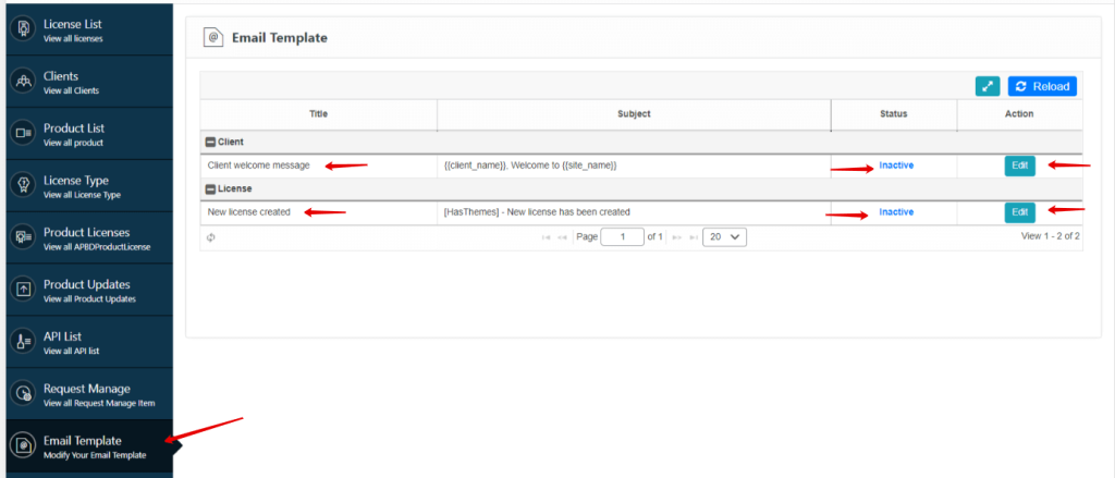 Click on the email template