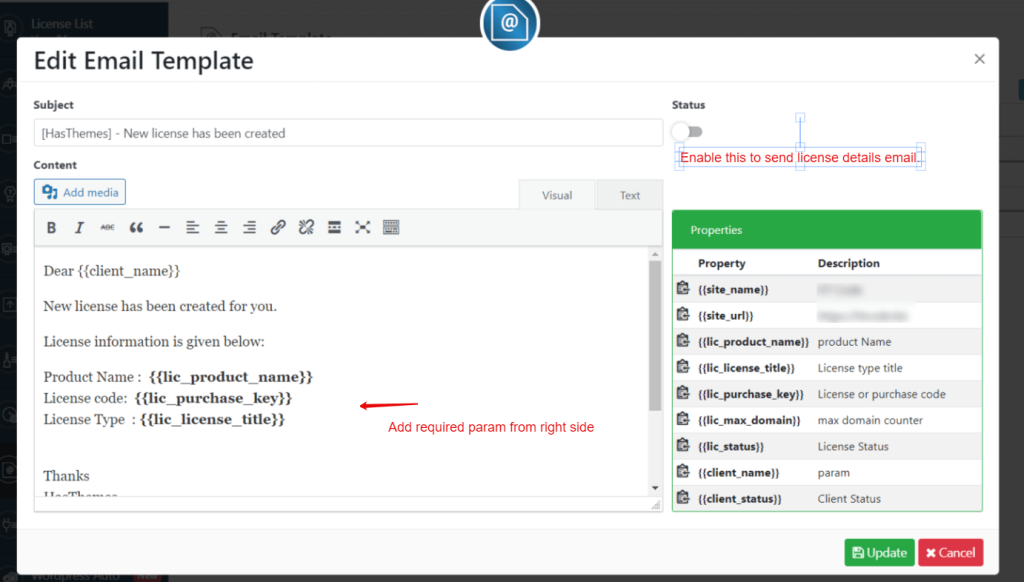 update email template