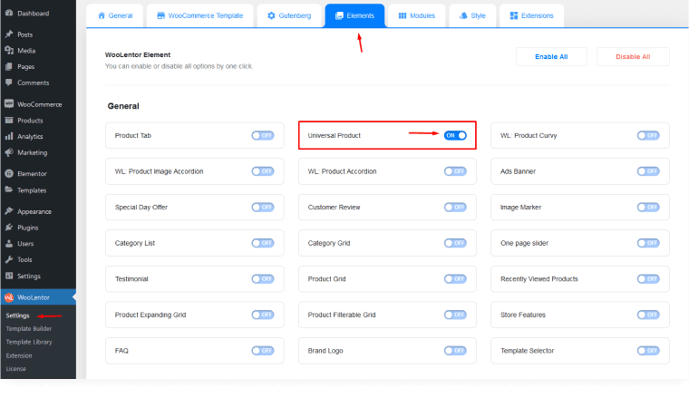 Enable Universal Product Widget