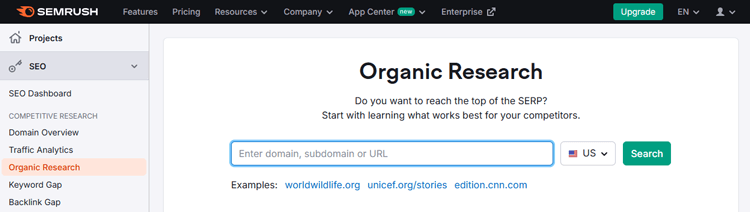 Click the "Organic Research" menu