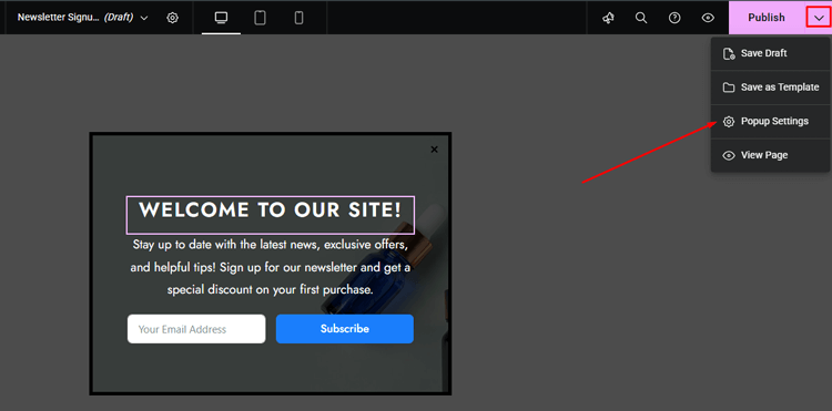 Open Popup Settings in Elementor