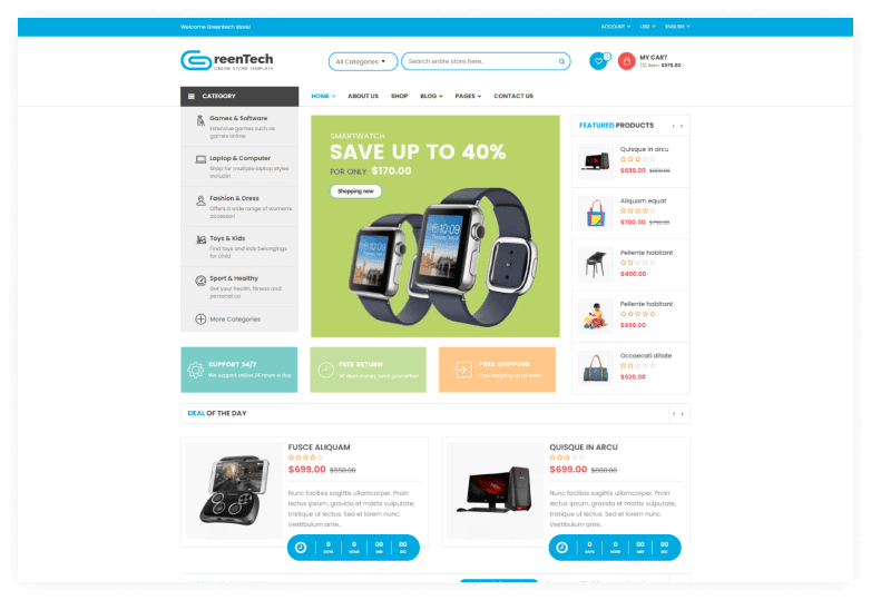 GreenTech - Electronics Fashion Store HTML Template