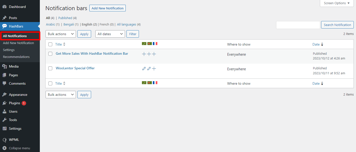 How to Translate HashBar with WPML