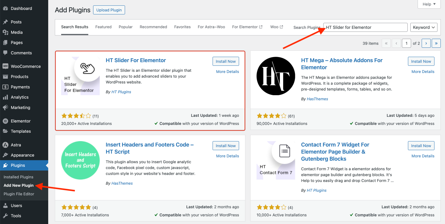 install and activate of the HT Slider Plugin