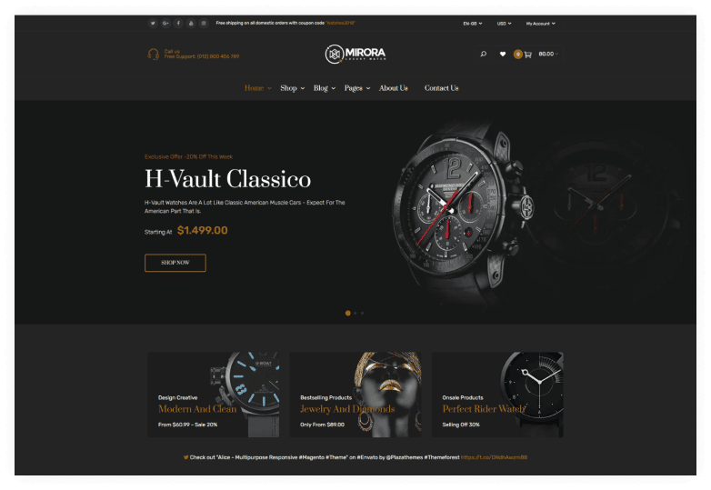 Mirora - Watch and Jewelry Store Bootstrap 4 Template