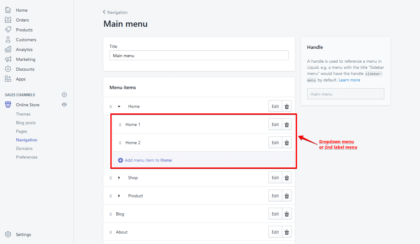 shopify dropdown menu