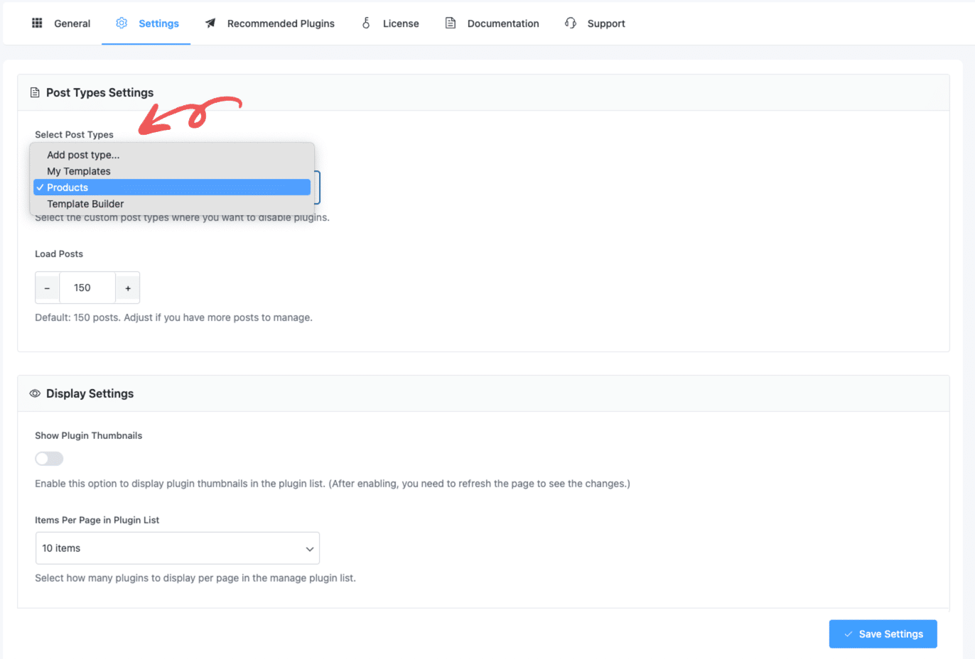 Step 2: Select Custom Post Types from the Settings Tab