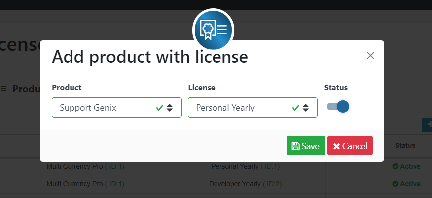 add product with license