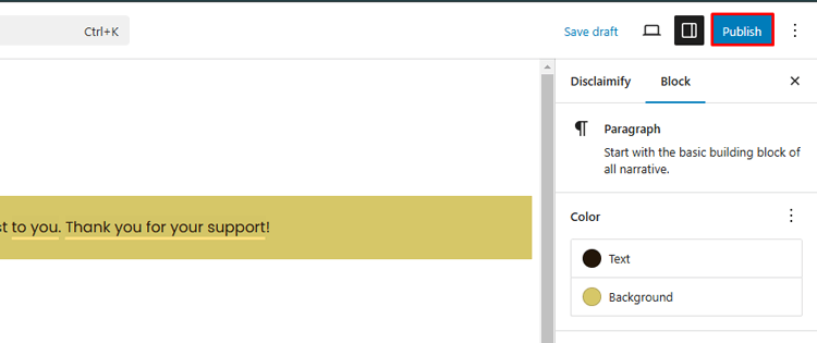 Save your disclosure by clicking Publish