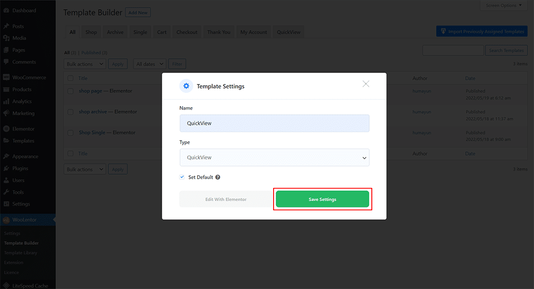 Design a template for the quick view modal window