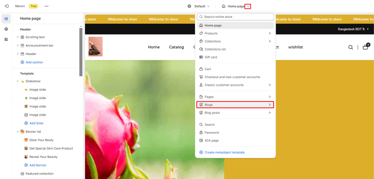 Select your “Blog” page.