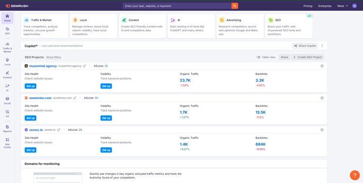 Log into your Semrush account