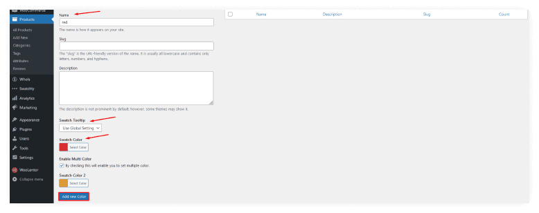 Set the Swatch Color For Each Color Variation 