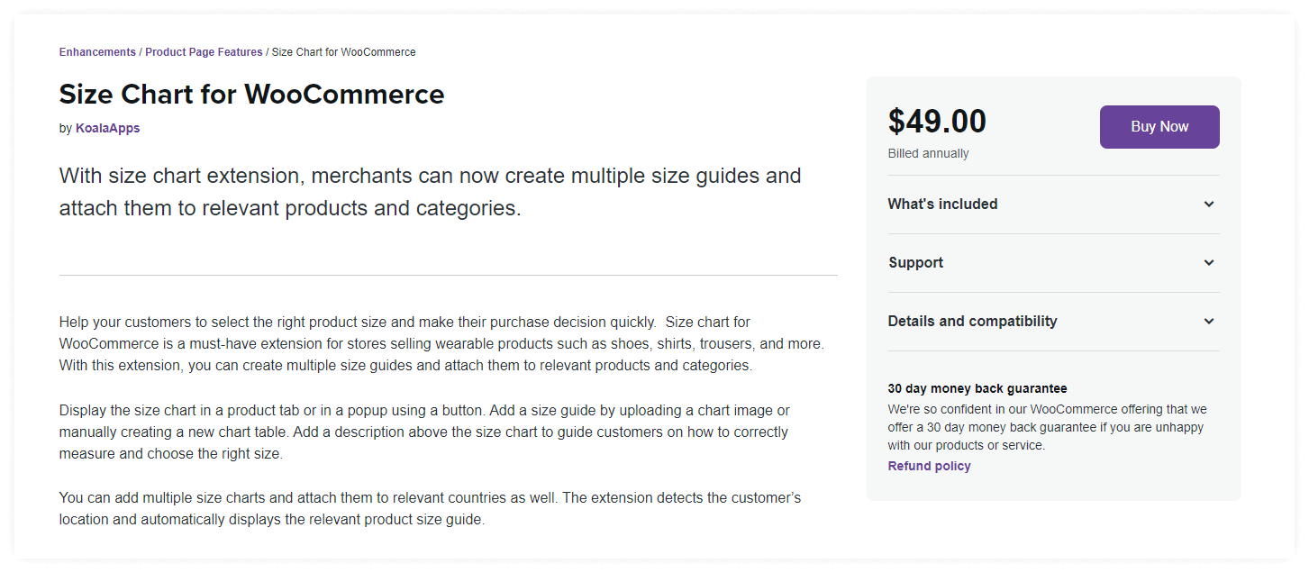 Size Chart for WooCommerce