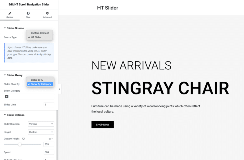 Elementor Scroll Navigation Slider