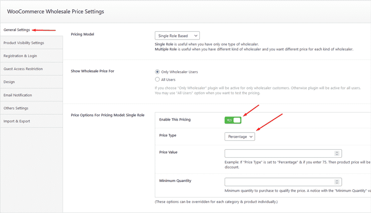 "Enable This Pricing" and set the "Price Type" to "Percent".