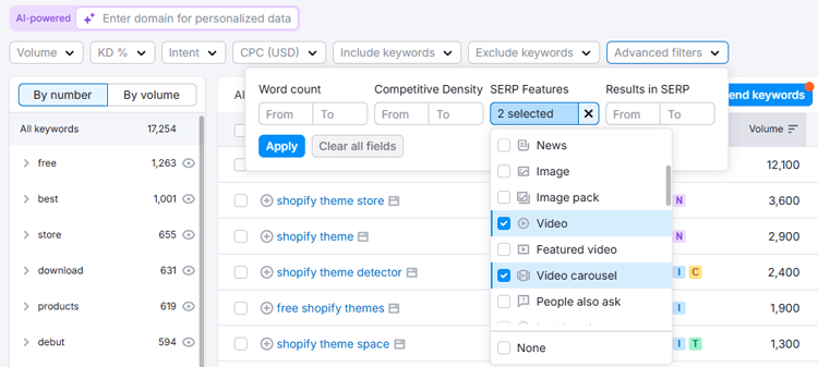 Select "Video," "Featured video," and "Video carousel"