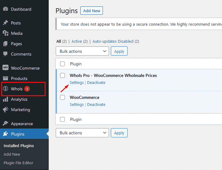 Go to Whols settings panel